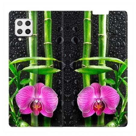 Housse Cuir Portefeuille Pour Samsung Galaxy A12 Orchidee Bambou