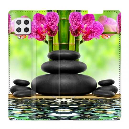 Housse Cuir Portefeuille Pour Samsung Galaxy A12 Orchidee Eau