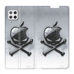 Housse Cuir Portefeuille Pour Samsung Galaxy A12 Pomme Tete Mort