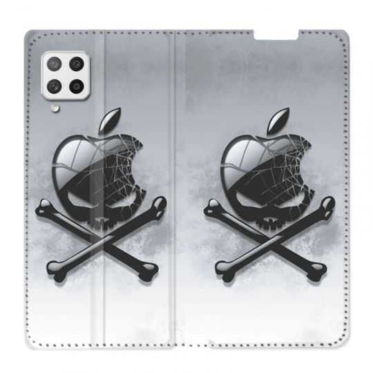 Housse Cuir Portefeuille Pour Samsung Galaxy A12 Pomme Tete Mort