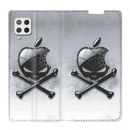 Housse Cuir Portefeuille Pour Samsung Galaxy A12 Pomme Tete Mort