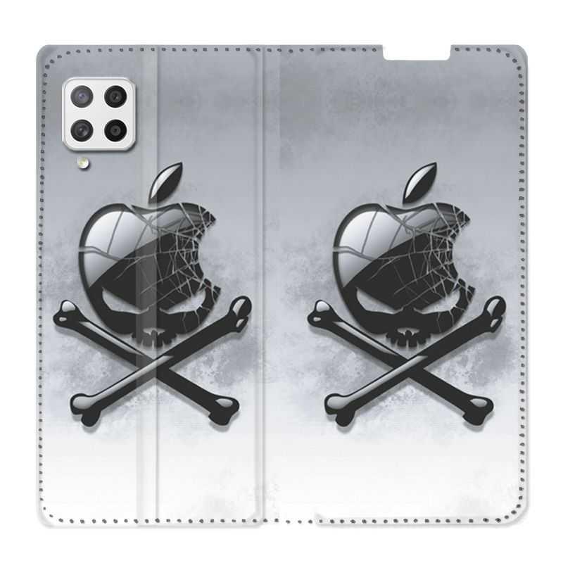 Housse Cuir Portefeuille Pour Samsung Galaxy A12 Pomme Tete Mort