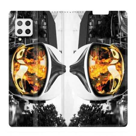 Housse Cuir Portefeuille Pour Samsung Galaxy A12 Pompier Casque Feu