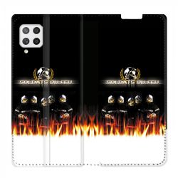 Housse Cuir Portefeuille Pour Samsung Galaxy A12 Pompier Soldat