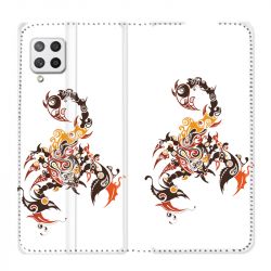 Housse Cuir Portefeuille Pour Samsung Galaxy A12 Scorpion Blanc