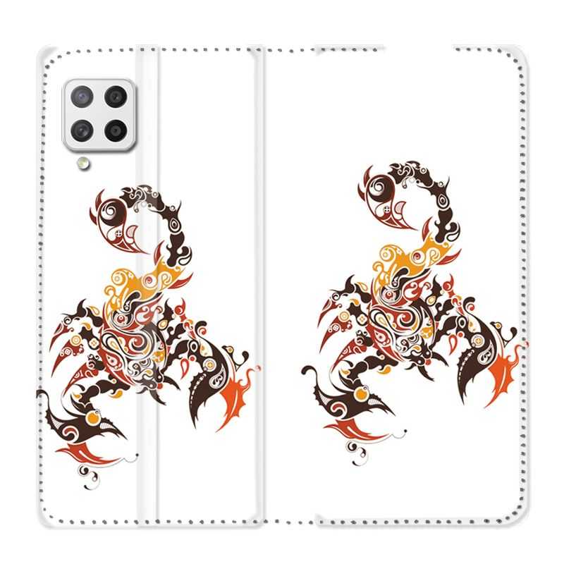 Housse Cuir Portefeuille Pour Samsung Galaxy A12 Scorpion Blanc