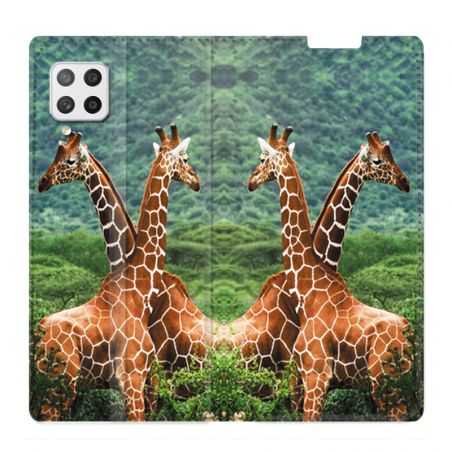 Housse Cuir Portefeuille Pour Samsung Galaxy A12 Savane Girafe Duo