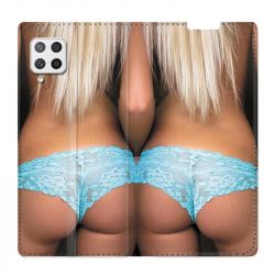 Housse Cuir Portefeuille Pour Samsung Galaxy A12 Sexy Tanga Bleu