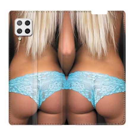 Housse Cuir Portefeuille Pour Samsung Galaxy A12 Sexy Tanga Bleu