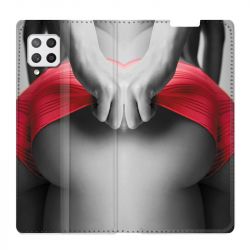 Housse Cuir Portefeuille Pour Samsung Galaxy A12 Sexy Tanga Rouge