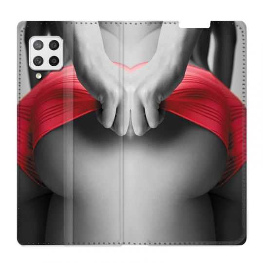 Housse Cuir Portefeuille Pour Samsung Galaxy A12 Sexy Tanga Rouge