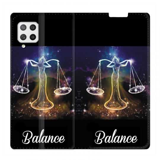 Housse Cuir Portefeuille Pour Samsung Galaxy A12 Signe Zodiaque 2 Balance