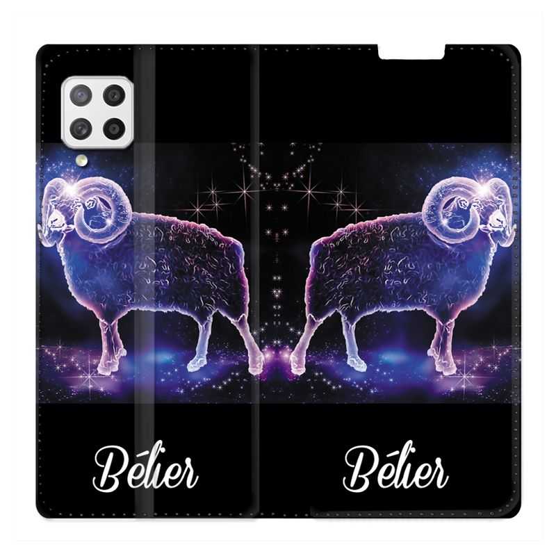 Housse Cuir Portefeuille Pour Samsung Galaxy A12 Signe Zodiaque 2 Bélier