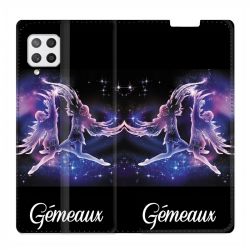Housse Cuir Portefeuille Pour Samsung Galaxy A12 Signe Zodiaque 2 Gémeaux