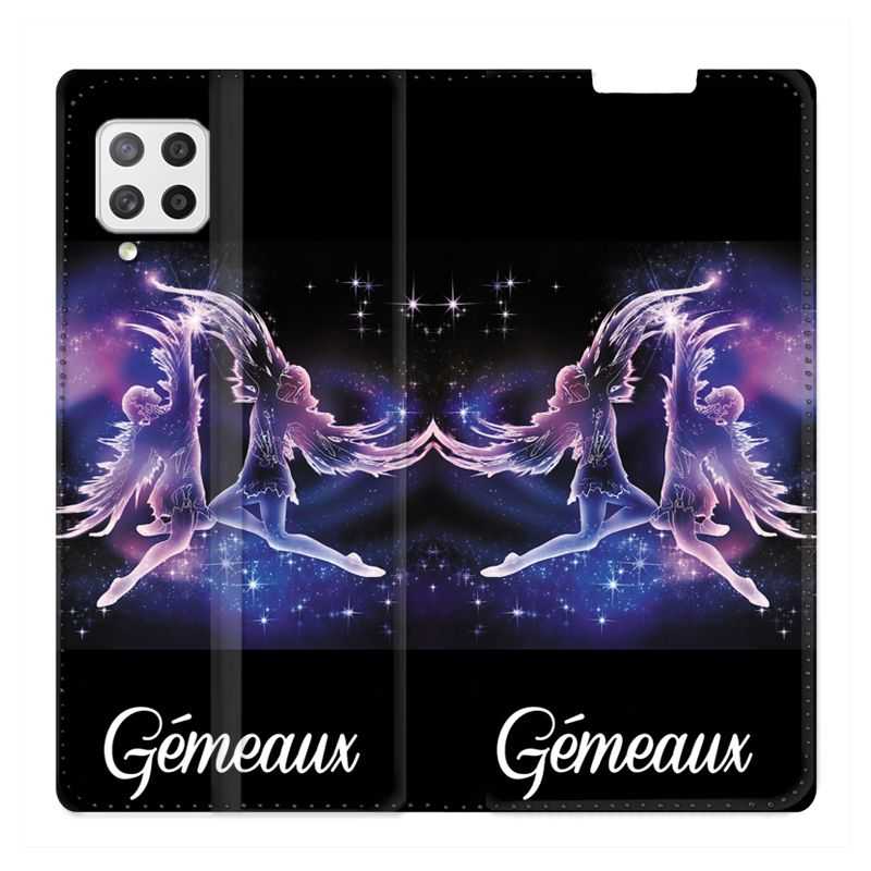 Housse Cuir Portefeuille Pour Samsung Galaxy A12 Signe Zodiaque 2 Gémeaux