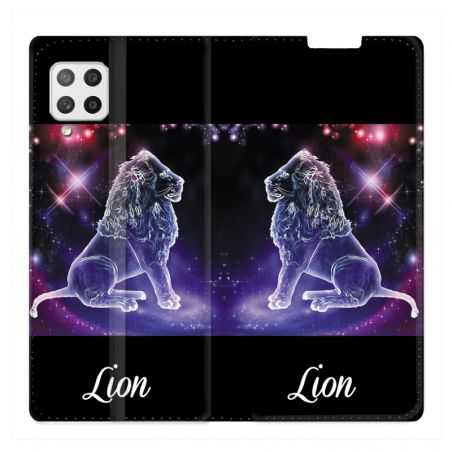 Housse Cuir Portefeuille Pour Samsung Galaxy A12 Signe Zodiaque 2 Lion