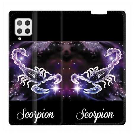 Housse Cuir Portefeuille Pour Samsung Galaxy A12 Signe Zodiaque 2 Scorpion