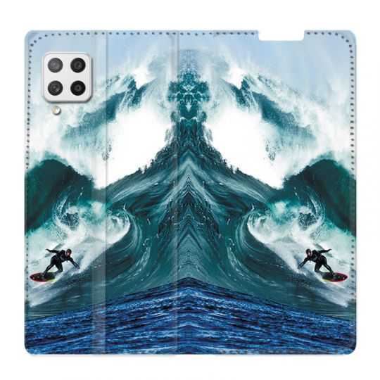 Housse Cuir Portefeuille Pour Samsung Galaxy A12 Surf Vague