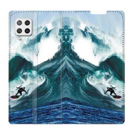 Housse Cuir Portefeuille Pour Samsung Galaxy A12 Surf Vague