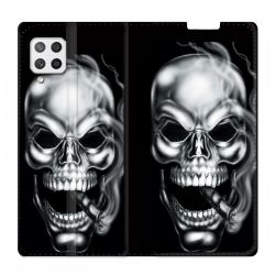 Housse Cuir Portefeuille Pour Samsung Galaxy A12 Tete de Mort Fume