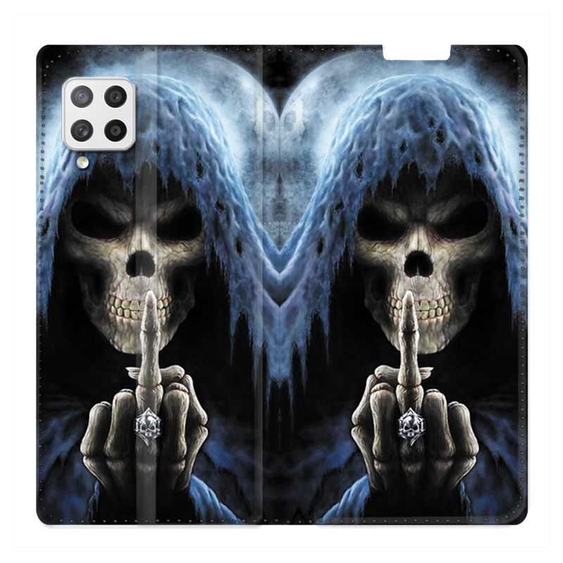 Housse Cuir Portefeuille Pour Samsung Galaxy A12 Tete de Mort Doigt