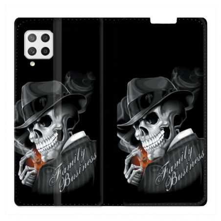 Housse Cuir Portefeuille Pour Samsung Galaxy A12 Tete de Mort family business