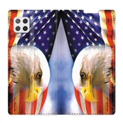 Housse Cuir Portefeuille Pour Samsung Galaxy A12 Amerique USA Aigle
