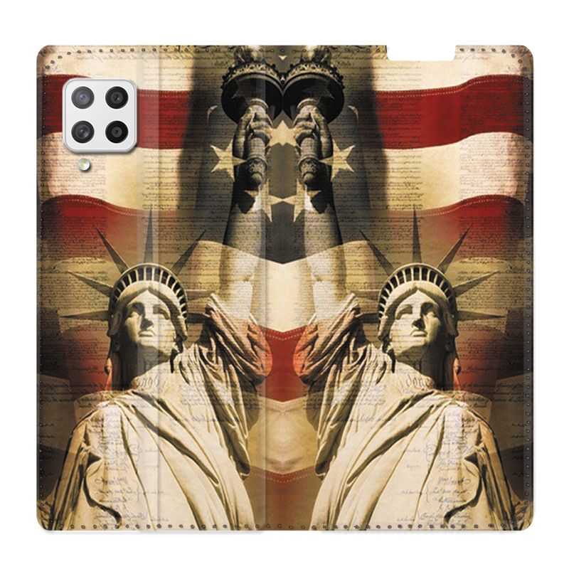 Housse Cuir Portefeuille Pour Samsung Galaxy A12 Amerique USA Statue liberté