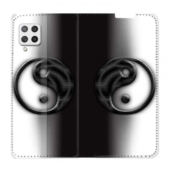 Housse Cuir Portefeuille Pour Samsung Galaxy A12 Yin Yang 3d