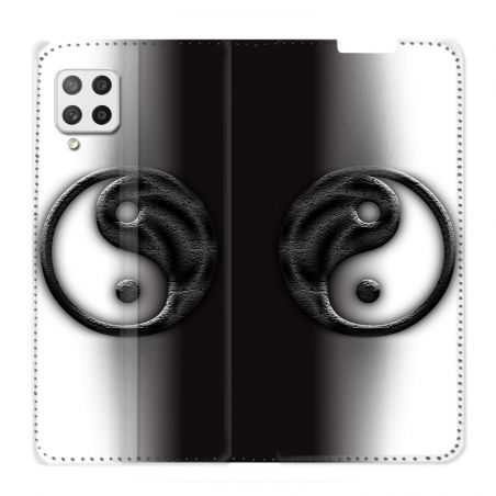 Housse Cuir Portefeuille Pour Samsung Galaxy A12 Yin Yang 3d