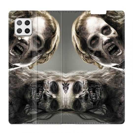 Housse Cuir Portefeuille Pour Samsung Galaxy A12 Zombie Blanc