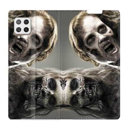 Housse Cuir Portefeuille Pour Samsung Galaxy A12 Zombie Blanc