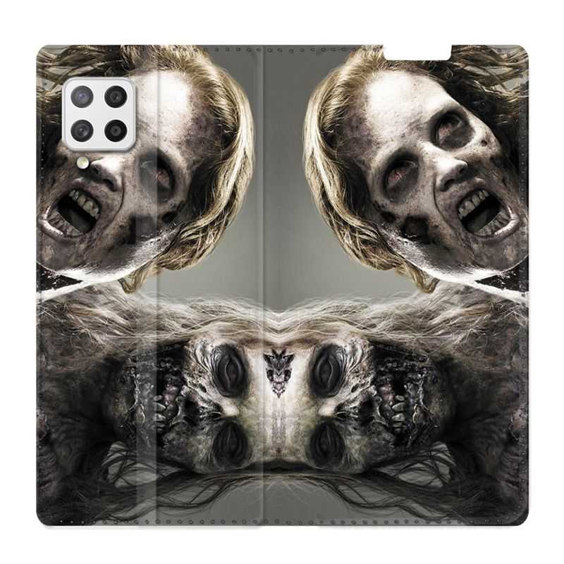 Housse Cuir Portefeuille Pour Samsung Galaxy A12 Zombie Blanc