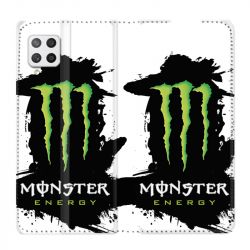 Housse Cuir Portefeuille Pour Samsung Galaxy A12 Monster Energy Tache