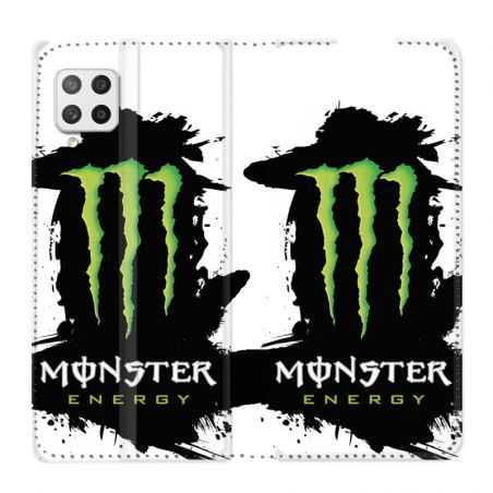 Housse Cuir Portefeuille Pour Samsung Galaxy A12 Monster Energy Tache