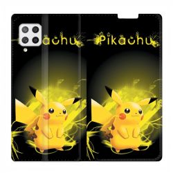 Housse Cuir Portefeuille Pour Samsung Galaxy A12 Pokemon Pikachu Eclair