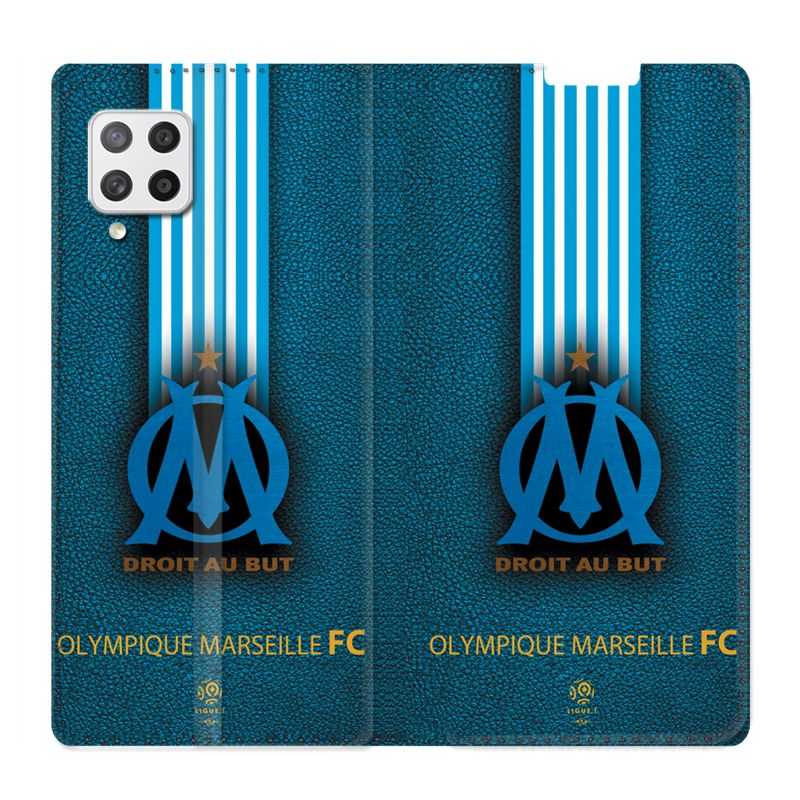 Housse Cuir Portefeuille Pour Samsung Galaxy A12 Olympique Marseille OM Bande