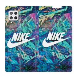 Housse Cuir Portefeuille Pour Samsung Galaxy A12 Nike Turquoise