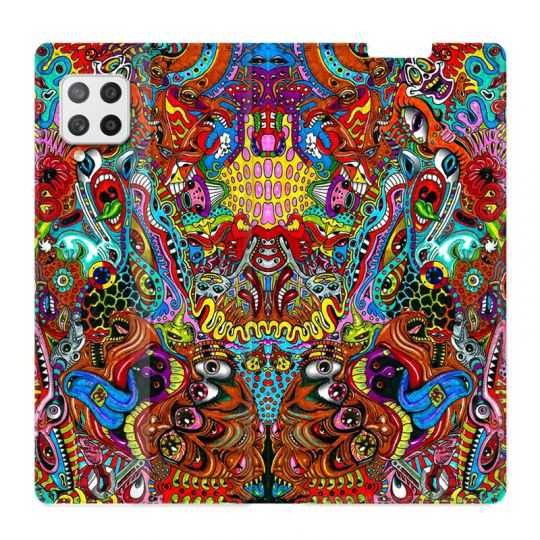 Housse Cuir Portefeuille Pour Samsung Galaxy A12 Psychedelic Yeux