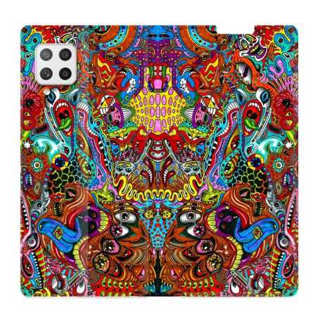 Housse Cuir Portefeuille Pour Samsung Galaxy A12 Psychedelic Yeux
