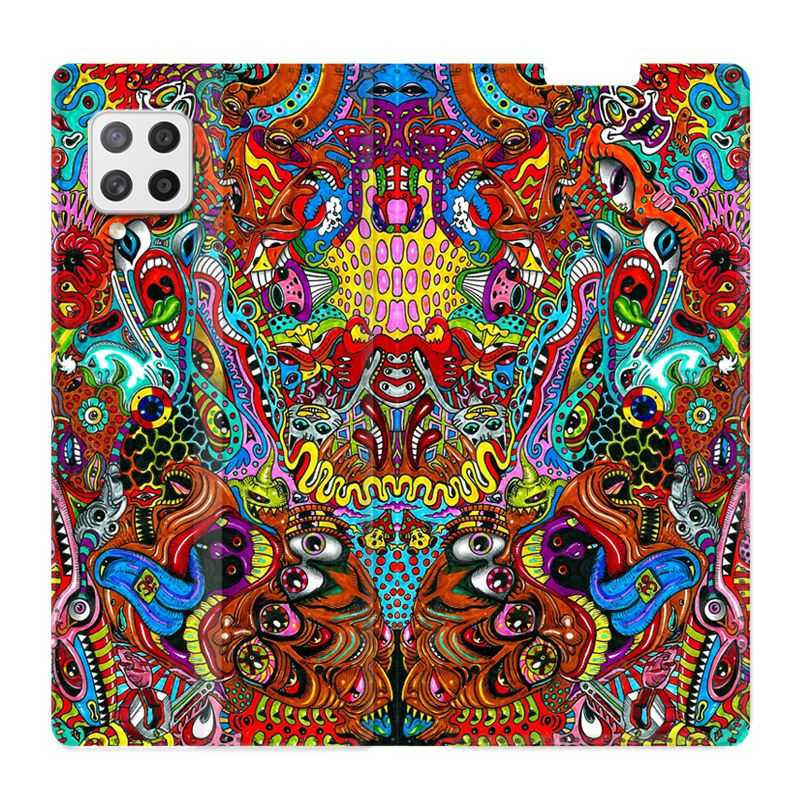 Housse Cuir Portefeuille Pour Samsung Galaxy A12 Psychedelic Yeux