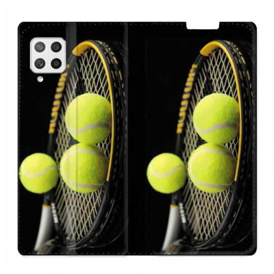 Housse Cuir Portefeuille Pour Samsung Galaxy A12 Tennis Balls