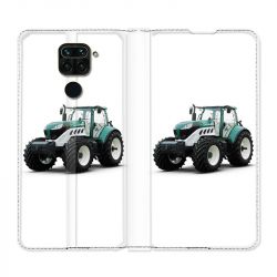 Housse Cuir Portefeuille Pour Xiaomi Redmi Note 9S / 9 Pro Agriculture Tracteur Blanc