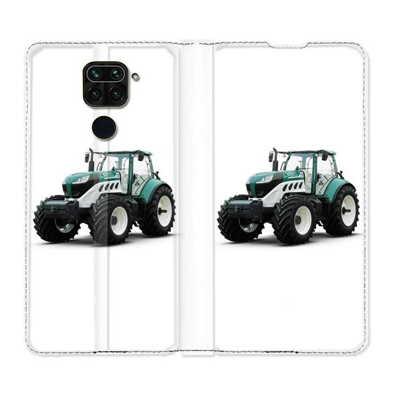 Housse Cuir Portefeuille Pour Xiaomi Redmi Note 9S / 9 Pro Agriculture Tracteur Blanc