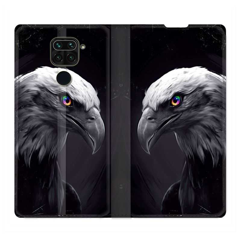 Housse Cuir Portefeuille Pour Xiaomi Redmi Note 9S / 9 Pro Aigle Royal Noir