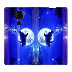Housse Cuir Portefeuille Pour Xiaomi Redmi Note 9S / 9 Pro Dauphin Lune