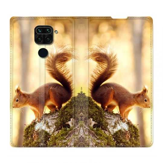 Housse Cuir Portefeuille Pour Xiaomi Redmi Note 9S / 9 Pro Ecureuil Bois