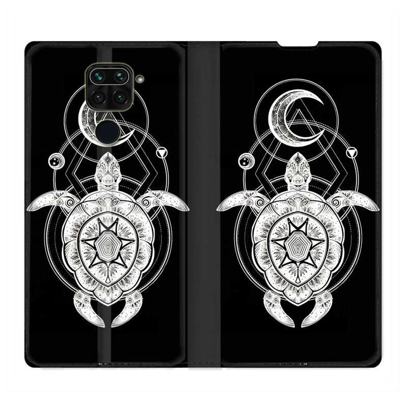 Housse Cuir Portefeuille Pour Xiaomi Redmi Note 9S / 9 Pro Animaux Maori Tortue Noir