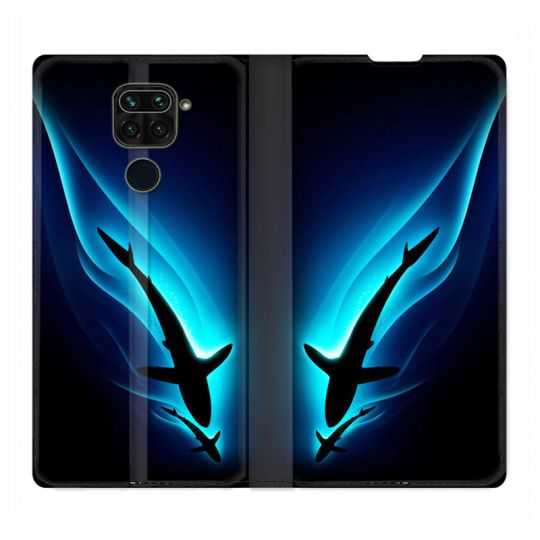 Housse Cuir Portefeuille Pour Xiaomi Redmi Note 9S / 9 Pro Requin Noir