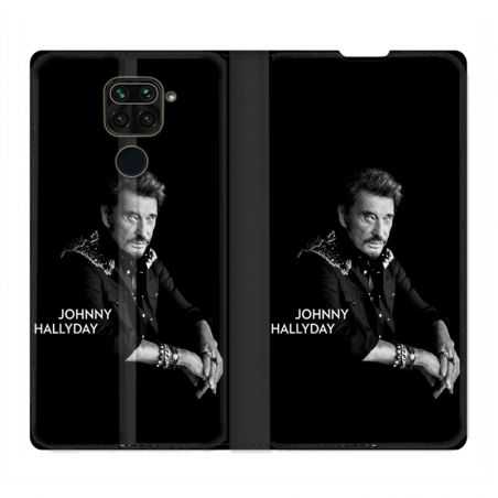 Housse Cuir Portefeuille Pour Xiaomi Redmi Note 9S / 9 Pro Johnny Hallyday Noir